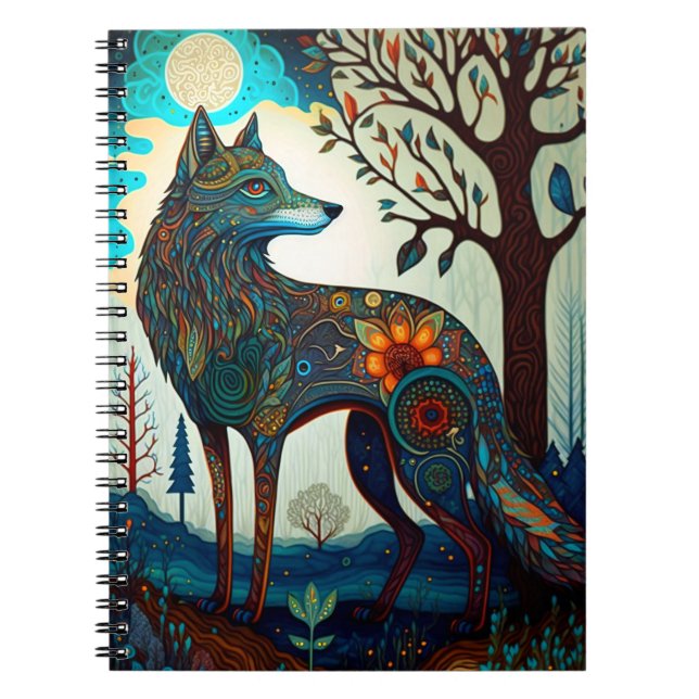 Boho Varg Surreal Wildlife Art-anteckningsbok Anteckningsbok (Framsidan)