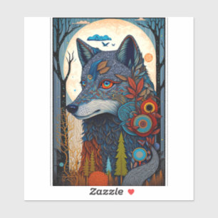 Boho Varg Surreal Wildlife Art Sticker Klistermärken