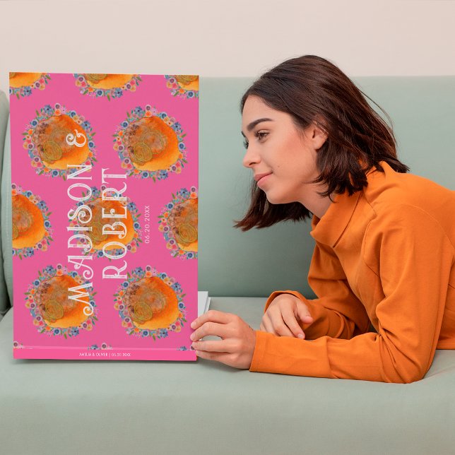 Boho varmröd akvarell vildblomma bröllop gästböcker (Front)