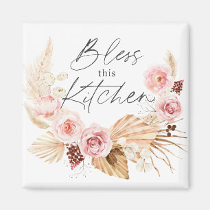 Boho vattencolor Blommigt Pampas Grass Kitchen Magnet