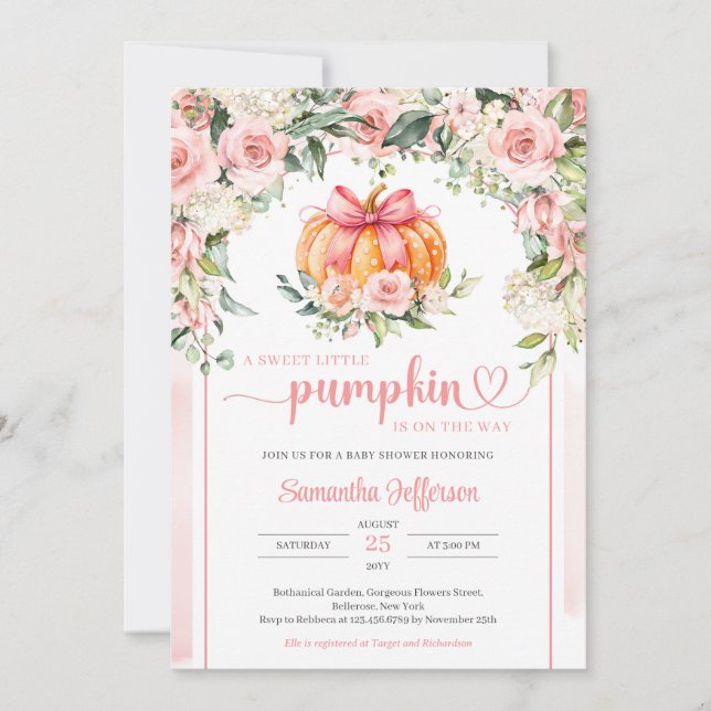 Boho vattencolor  blommigt polka dot pumpkin inbjudningar (Framsida)