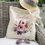 Boho vattencolor Blommor Bridesmaid Personlig Tygkasse<br><div class="desc">Denna vackra burgundi och marin blommigt personlig namn till väskan är något som dina brudar fortfarande kan använda efter din stora dag. Vi har 200 bridesor tote bags samling som du kan välja mellan. tote bags, totebag, totebag, bröllopsfavors, blommigt bag, anpassningsbar to te bag, bridesmaid, brudgumm, maid of honor, blomflicka,...</div>