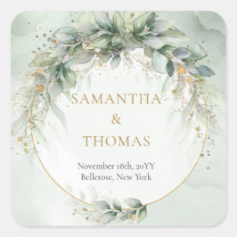 Boho vattencolor eucalyptus guld ram Stickers Fyrkantigt Klistermärke