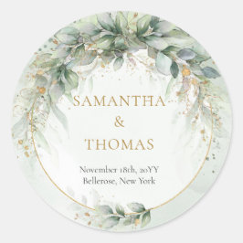 Boho vattencolor eucalyptus guld ram Stickers Runt Klistermärke