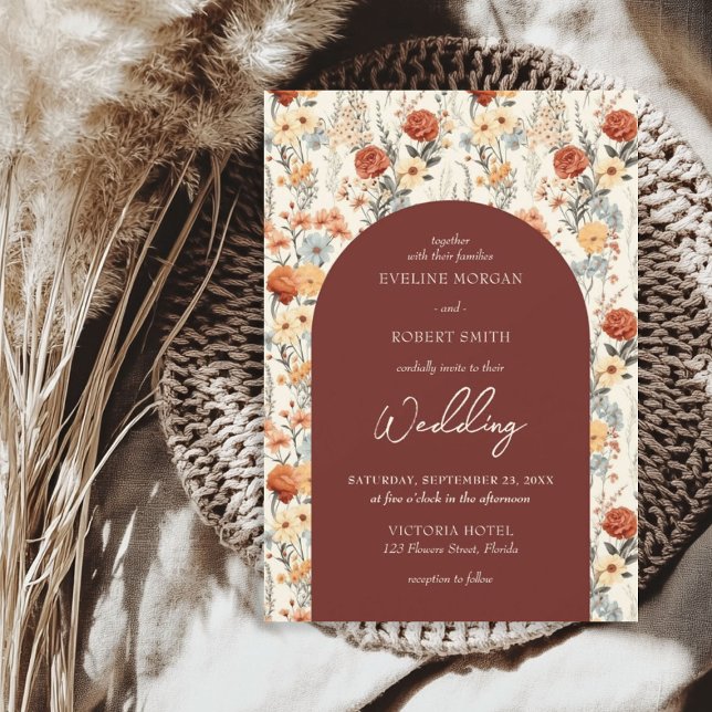 Boho vattencolor, höstblomma, vild arch inbjudningar (Boho watercolor autumn wild flowers arch invitation)