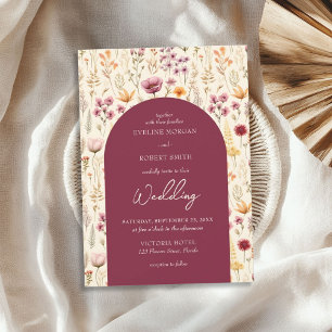 Boho vattencolor mauve ivory gult vild blommor inbjudningar