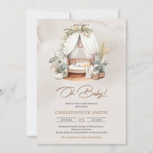 Boho vattencolor neutralt baby nook tropical inbjudningar