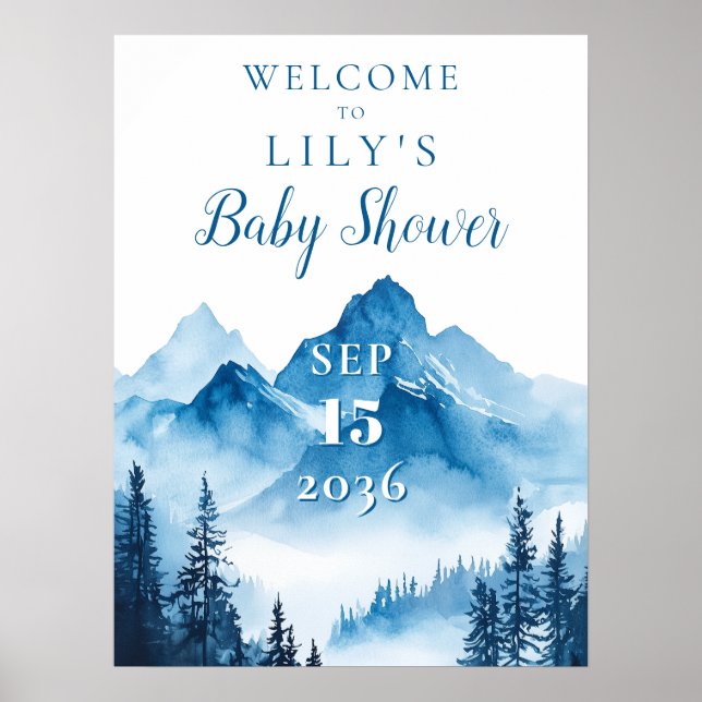 Boho Vattenfärg Berg Baby Shower Välkomstskylt Poster (Framsidan)