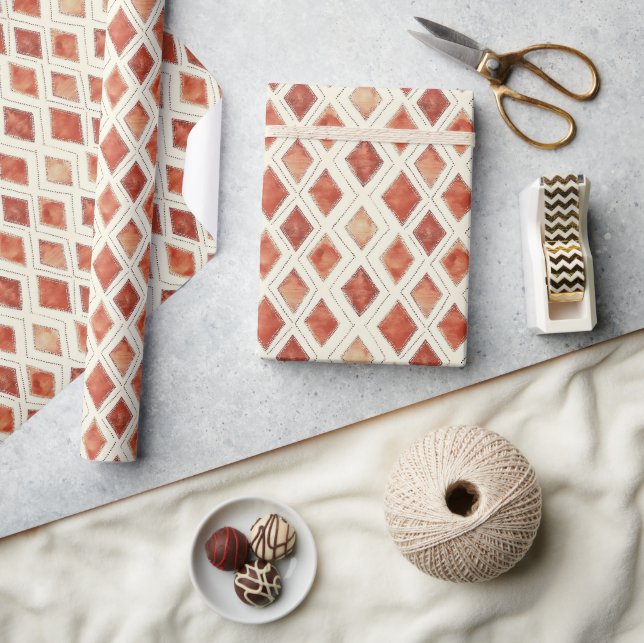 Boho Vattenfärg Diamant Mönster Jul Presentpapper (Hantverk)