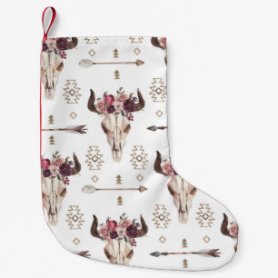 Boho vattenfärg: pilar, skalle mönster. liten julstrumpa