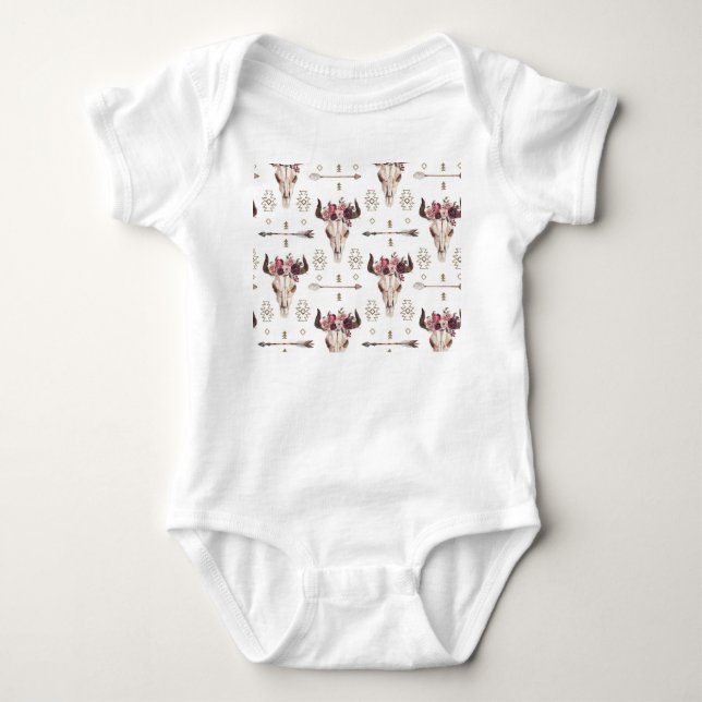 Boho vattenfärg: pilar, skalle mönster. t shirt (Framsida)
