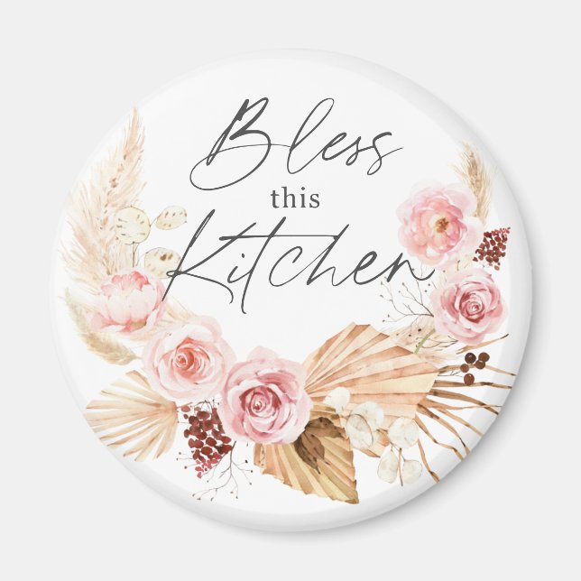 Boho vattenfärgad Blommigt Pampas Grass kylskåp Magnet (Framsidan)