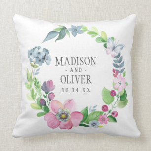 Boho vattenfärgblommigt & fjäril som gifta sig kudde