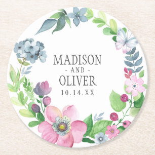 Boho vattenfärgblommigt & fjäril   som gifta sig underlägg papper rund