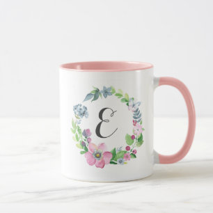 Boho vattenfärgblommigt & Monogram för fjäril Mugg