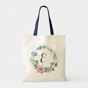 Boho vattenfärgblommigt & Monogram för fjäril   Tygkasse
