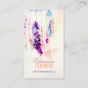 Boho vattenfärgDreamcatcher fjädrar Visitkort