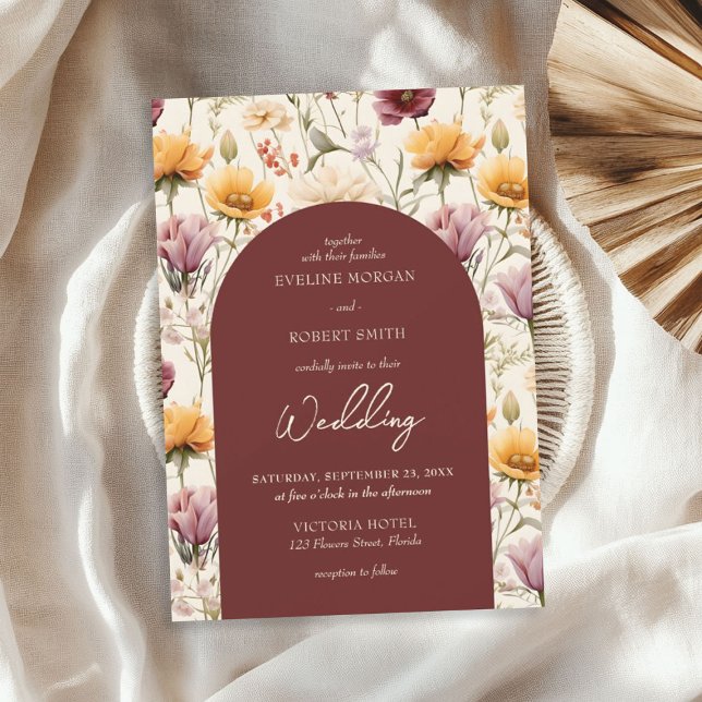 Boho vattenfärgsfall gult vild blommor inbjudningar (Boho watercolor fall yellow wild flowers invitation)