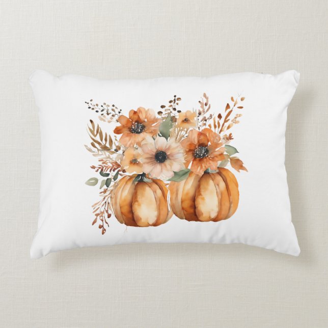 Boho vattenfärgspumpa mönster för Thanksgiving. Prydnadskudde (Framsidan)