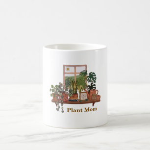 Boho växtmamma inomhus trädgård vattenfärg kaffemugg