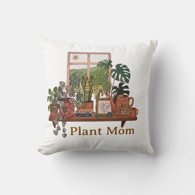 Boho växtmamma inomhus trädgård vattenfärg  kudde (Framsida)