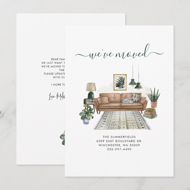 Boho Vi har flyttat Chic Watercolor Flytta Meddelande (Fram/baksida)