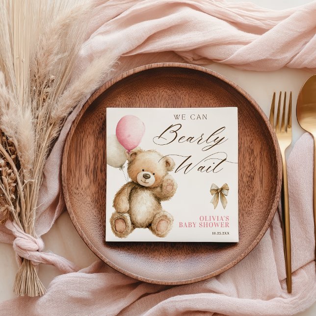 Boho vi kan bolla Nalle Baby Shower Pappersservett (Boho We Can Bearly Wait Teddy Bear Baby Shower Napkins)