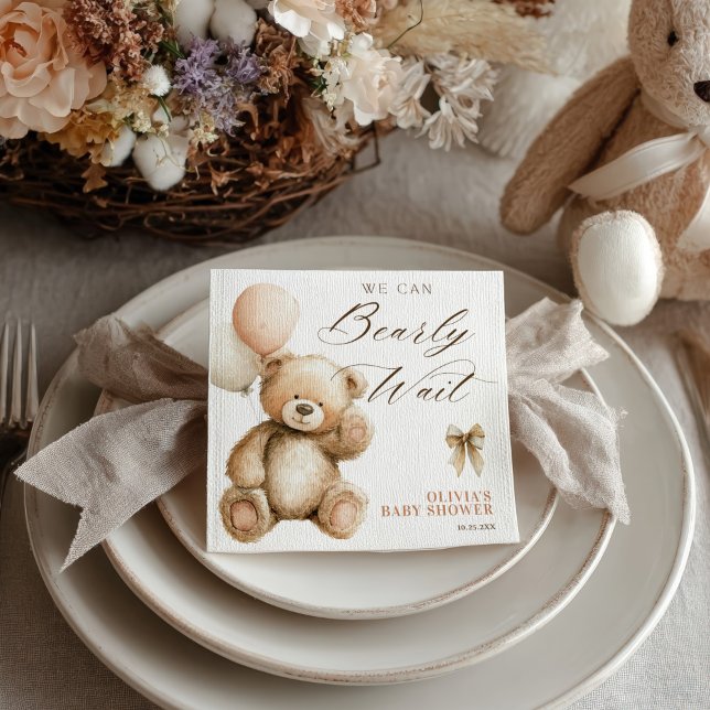 Boho Vi Kan Knappast Vänta Teddybjörn Bebis Shower Pappersservett (Boho We Can Bearly Wait Teddy Bear Baby Shower Napkins)