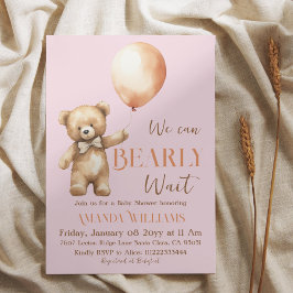 Boho vi kan vänta på Rosa Bear Girl Baby Shower Inbjudningar