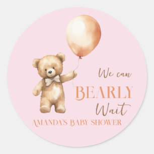 Boho vi kan vänta på Rosa Bear Girl Baby Shower Runt Klistermärke