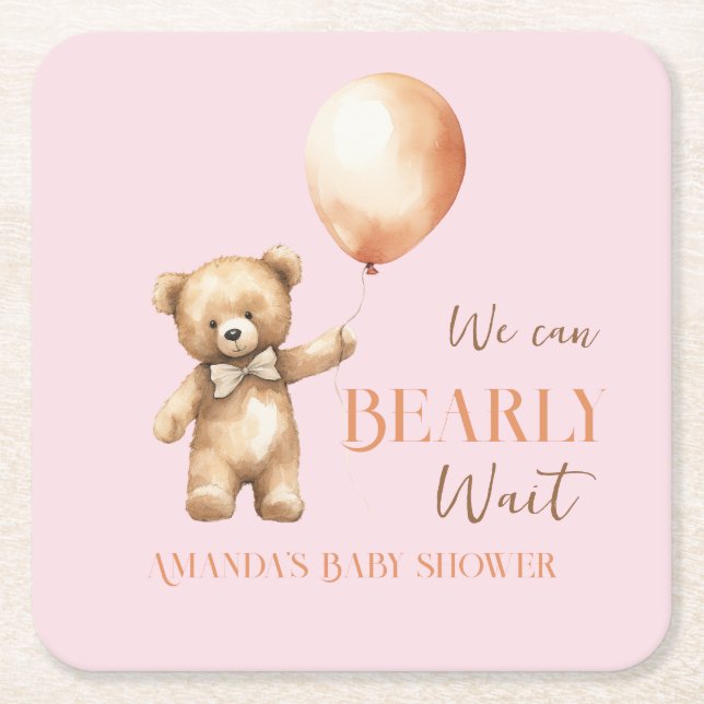 Boho vi kan vänta på Rosa Bear Girl Baby Shower Underlägg Papper Kvadrat (Framsidan)