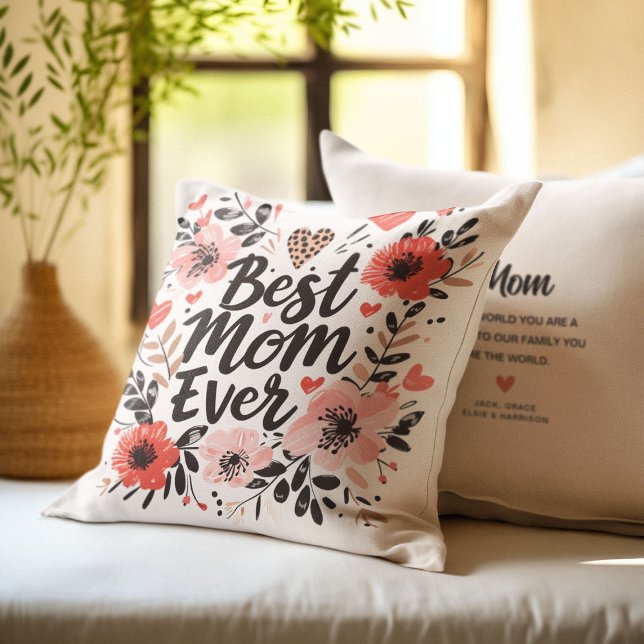 Boho Vibes Vacker Blomma 'Bästa mamma någonsin'  Kudde (Skapare uppladdad)