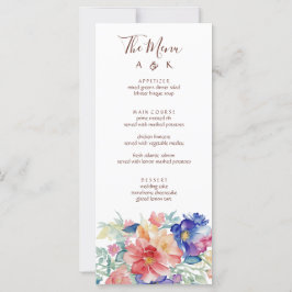Boho Vibrant Flowers Bröllop Menu Flat Card