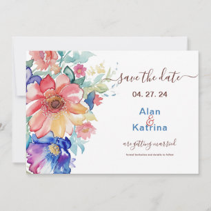 Boho Vibrant Flowers sparar datuminbjudan Inbjudningar
