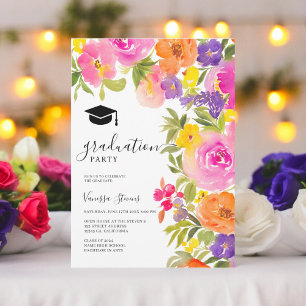 Boho-vibrerande blommor i trädgårdsträdor studente inbjudningar