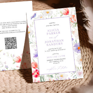 Boho vild blom lavendel allt i en QR bröllop Inbjudningar