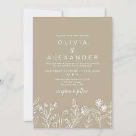 Boho vild blomjordnära tan bröllop inbjudningar
