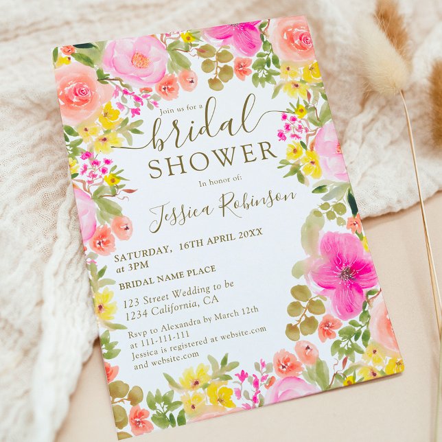 Boho vild blommor möhippa av trädgårdsfoto inbjudningar (Boho wild flowers garden photo bridal shower invitation)