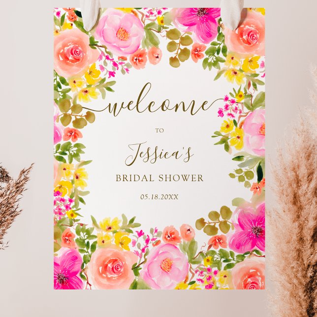 Boho vild blommor trädgård möhippa välkommen poster (Boho wild flowers garden bridal shower welcome poster)