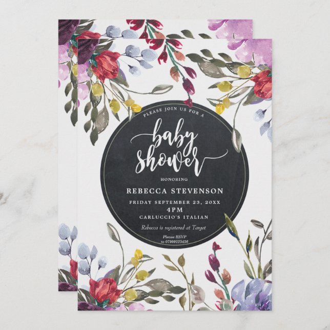 boho vild blomster baby shower inbjudan (Fram/baksida)