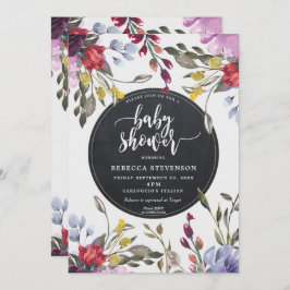 boho vild blomster baby shower inbjudan
