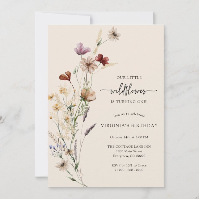 Boho vild blomster födelsedagsinbjudan inbjudningar (Framsida)