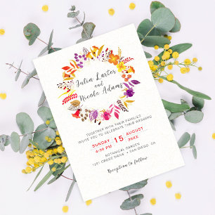 Boho vild blomster höstkrans löv bröllop inbjudningar