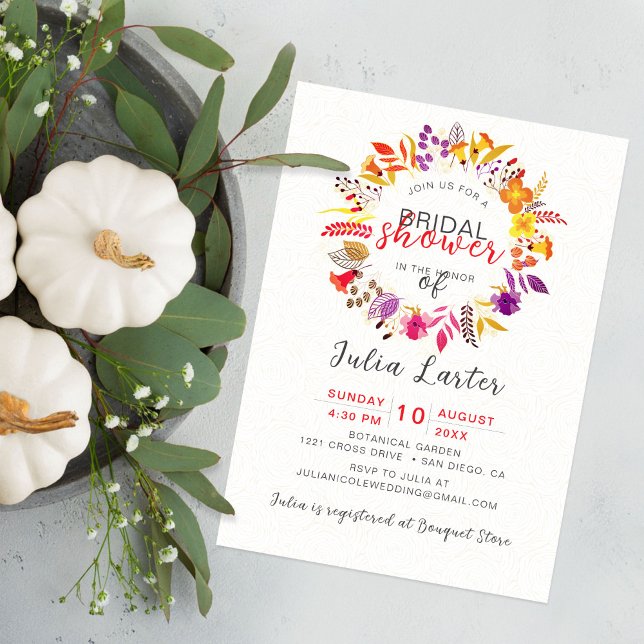Boho vild blomster höstkrans löv bröllopsdusch inbjudningar (Skapare uppladdad)