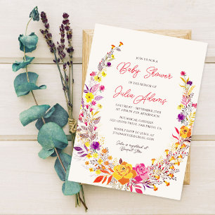 Boho vild blomster höstkrans lövverk baby shower inbjudningar