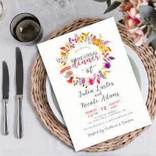 Boho vild blomster höstkrans Rehearsal Dinner Inbjudningar