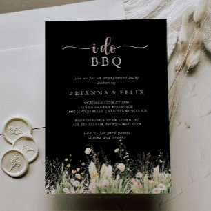 Boho vild blomster svart I Do BBQ förlovningsfest Inbjudningar