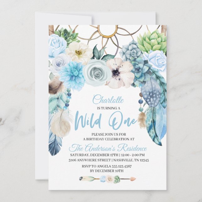 Boho Vild en Dreamcatcher-födelsedagsinbjudan Inbjudningar (Framsida)