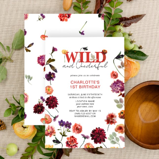 Boho Vild & ODERING Girl 1st Birthday Inbjudningar (1st Birthday Invitation)
