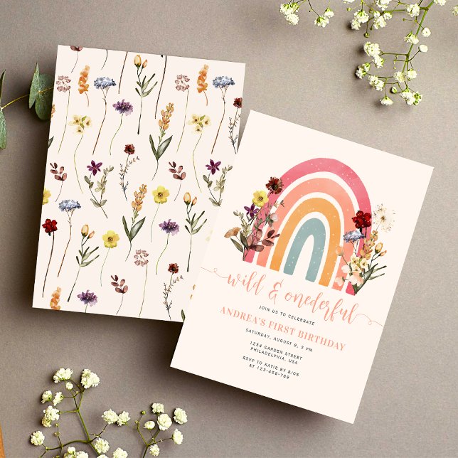 Boho Vild & Oenderful WildblomRainbow Birthday Inbjudningar (Skapare uppladdad)